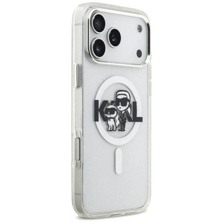 Karl Lagerfeld IML Glitter Karl & Choupette Sketch Logo MagSafe - Case for iPhone 17 Pro Max (transparent)