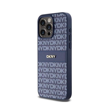 DKNY Bőr mono csíkos és fém logóval - iPhone 15 Pro Max tok (kék)