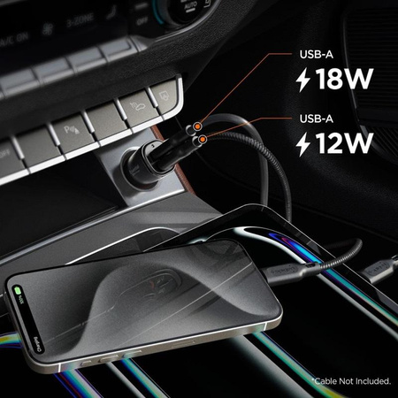 Spigen Essential EV302 - Autoladegerät 2x USB-A 30W (Schwarz)