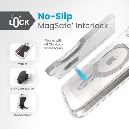 Speck Presidio Perfect-Clear ClickLock & MagSafe - Case iPhone 16e / iPhone 15 / iPhone 14 / iPhone 13 (Clear / Chrome Finish / Serene Silver)