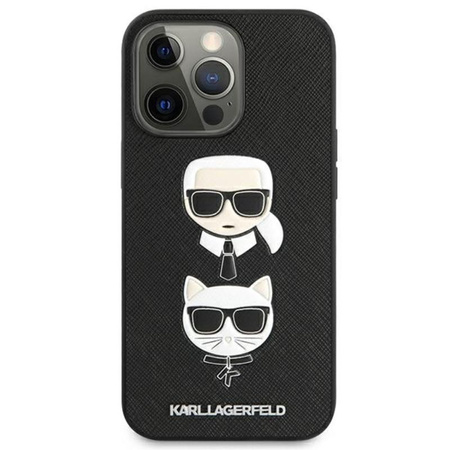 Karl Lagerfeld Saffiano Karl & Choupette Embossed Heads - Case for iPhone 13 Pro (Black)