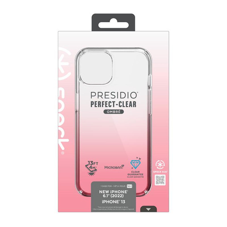 Speck Presidio Perfect-Clear + Ombre - Coque pour iPhone 14 / iPhone 13 avec revêtement MICROBAN (Clear / Vintage Rose Fade)