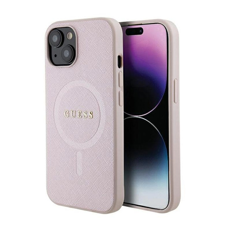 Guess Saffiano MagSafe - pouzdro pro iPhone 15 Plus (růžové)