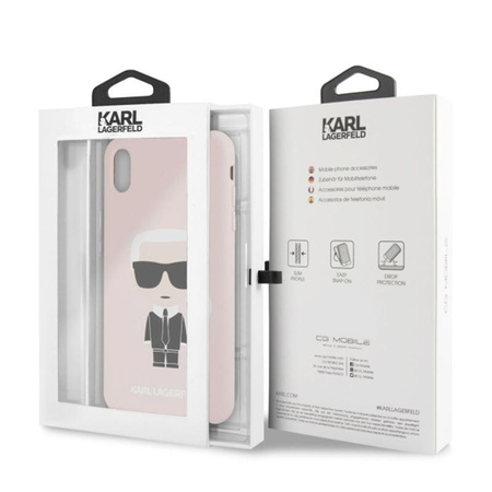 Karl Lagerfeld Silicone Iconic - pouzdro pro iPhone Xs Max (světle růžové)