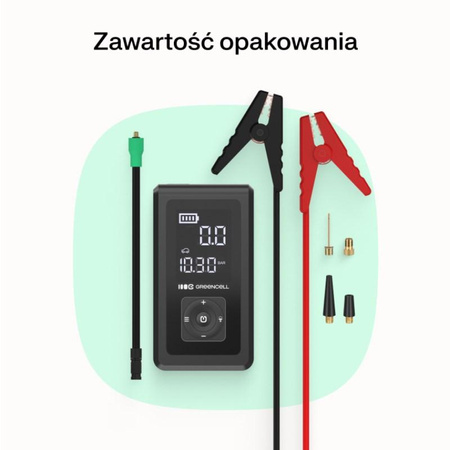 Green Cell - PowerBoost Air Autó Jump Starter / Starter / Zseblámpa / Powerbank autóhoz kompresszorral 8000mAh 1000A