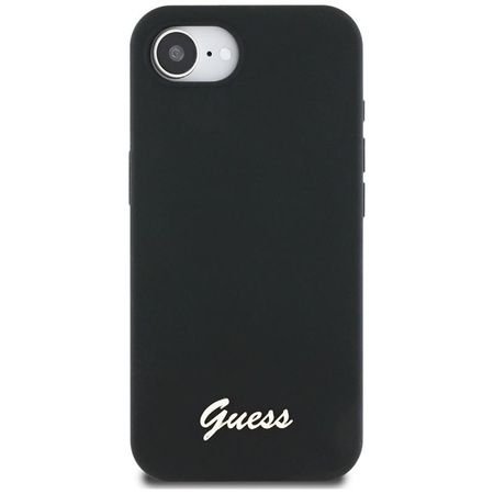 Guess Silicone Script Metal Logo MagSafe - Hülle für iPhone 16e (schwarz)