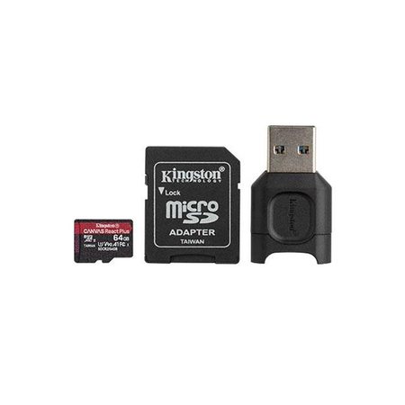 Carte mémoire Kingston Canvas React Plus MicroSDXC - 64 Go A1 Class 10 U3 165/285 MB/s avec adaptateur