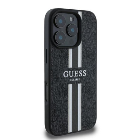 Guess 4G Printed Stripes MagSafe - Hülle für iPhone 16 Pro (schwarz)