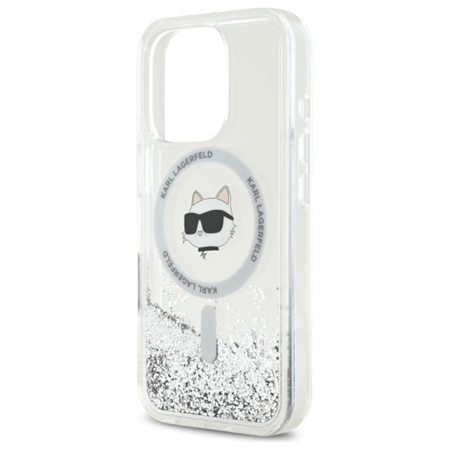 Karl Lagerfeld Liquid Glitter Choupette Head MagSafe - Pouzdro pro iPhone 16 Pro (průhledné)
