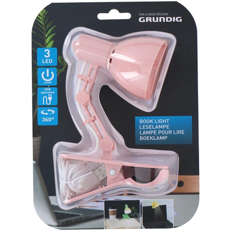 Grundig - LED lampa na čtení/stojan USB (růžová)