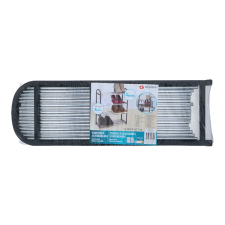 Alpina - Schuhregal / Regal / Ständer 4 Ebenen 50x18,5x57 cm (Silber / Schwarz)