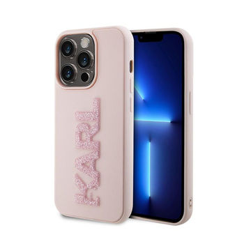 Karl Lagerfeld 3D Rubber Glitter Logo - Coque iPhone 15 Pro (rose)