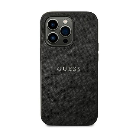 Guess Saffiano Metall-Logo-Streifen - iPhone 14 Pro Max Tasche (schwarz)