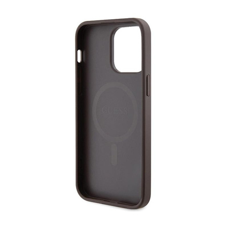 Guess 4G Collection Leder Metall Logo MagSafe - iPhone 14 Pro Max Tasche (braun)