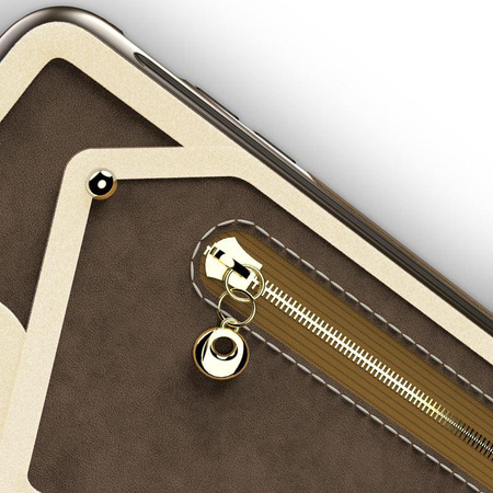 Zizo Nebula Wallet Case - Lederhülle für iPhone X mit Kartenfächern + Tasche mit Reißverschluss + 9H-Glas für den Bildschirm (Dunkelbraun/Braun)