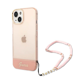 Guess áttetsző gyöngyház szíj - iPhone 14 tok (rózsaszín)