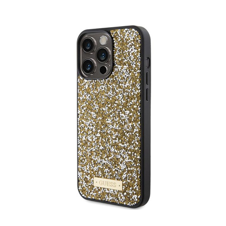 Guess Rhinestone Metal Logo - Hülle für iPhone 15 Pro Max (Gelb)