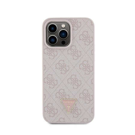 Guess Leder 4G Triangle Strass - iPhone 15 Pro Max Tasche (rosa)