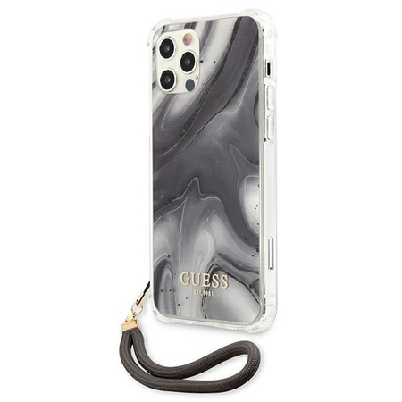 Guess Marble s kabelem - pouzdro pro iPhone 12 / iPhone 12 Pro (šedé)