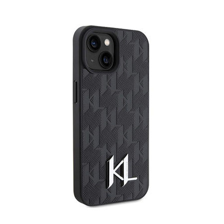 Karl Lagerfeld Leather Monogram Hot Stamp Metal Logo - Case for iPhone 15 (black)