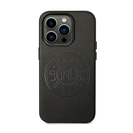 Karl Lagerfeld perforált bőr logós tok - iPhone 14 Pro tok (fekete)