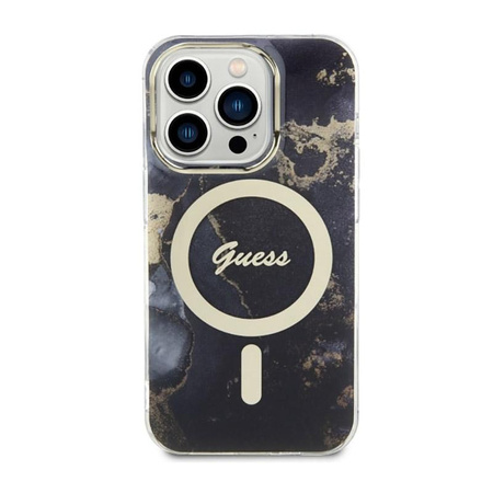 Guess Golden Marble MagSafe - pouzdro pro iPhone 14 Pro Max (černé)
