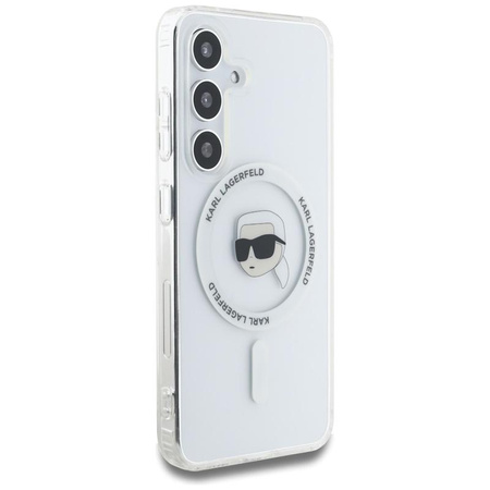 Karl Lagerfeld Button Karl Head Printed Logo MagSafe - pouzdro pro Samsung Galaxy S25 (bílé)