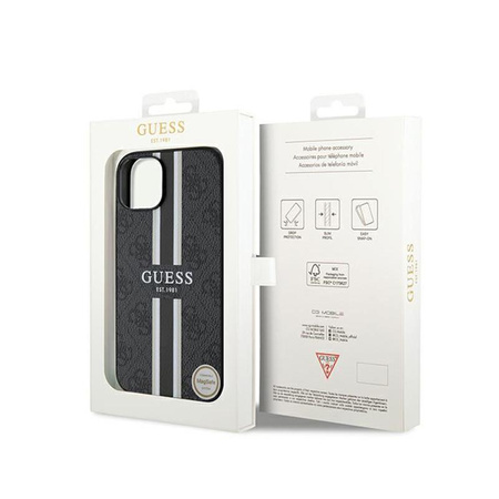 Guess 4G nyomtatott csíkos MagSafe - iPhone 15 tok (fekete)