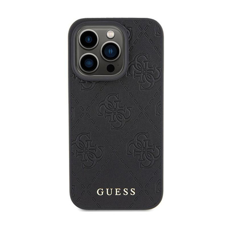 Guess Leather 4G Stamped - Étui pour iPhone 15 Pro Max (noir)