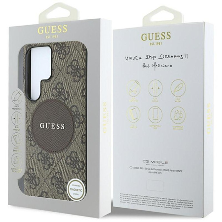 Guess 4G Round Patch Classic Logo MagSafe - Tasche für Samsung Galaxy S25 Ultra (braun)