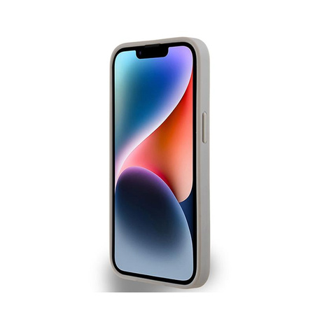 DKNY Bőr mono csíkos és fém logó - iPhone 14 / 15 / 13 tok (bézs)