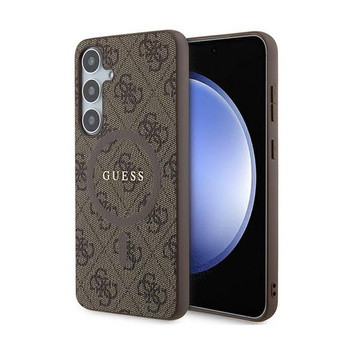 Guess 4G Collection Cuir Logo Métal MagSafe - Étui Samsung Galaxy S24+ (marron)