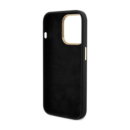 Guess szilikon script fém logó és keret - iPhone 15 Pro tok (fekete)