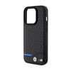 BMW Leather Carbon Blue Line MagSafe - Etui pour iPhone 15 Pro Max (noir)