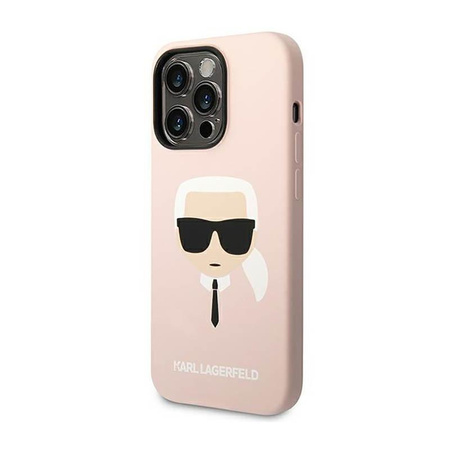 Silikonové pouzdro Karl Lagerfeld Iconic Karl`s Head - iPhone 14 Pro (růžové)