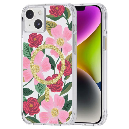 Rifle Paper Clear MagSafe - iPhone 14 Plus Hülle in Gold verziert (Rose Garden)