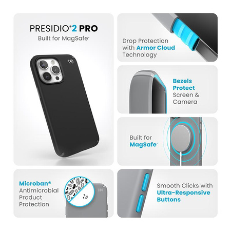 Speck Presidio2 Pro Magsafe - iPhone 15 Pro Max Case (Black / Slate Grey / White)