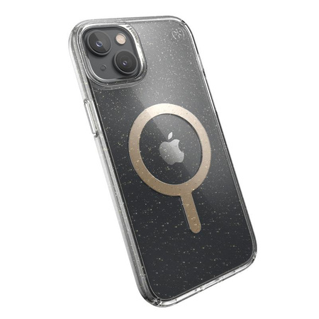 Speck Presidio Perfect-Clear with Glitter + MagSafe - Etui iPhone 15 Plus / 14 Plus z powłoką MICROBAN (Clear / Gold Glitter)