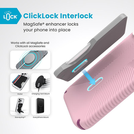 Speck Presidio2 Grip ClickLock & MagSafe - Coque pour iPhone 16 Pro Max (Wednesday Pink / Boysenberry Purple / White)