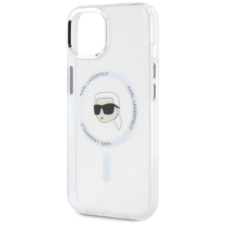 Karl Lagerfeld IML Metal Karl Head MagSafe - pouzdro pro iPhone 15 Plus (bílé)