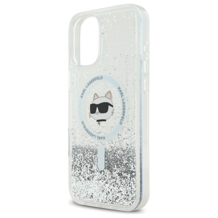 Karl Lagerfeld Liquid Glitter Choupette Head MagSafe - Pouzdro pro iPhone 16 (průhledné)