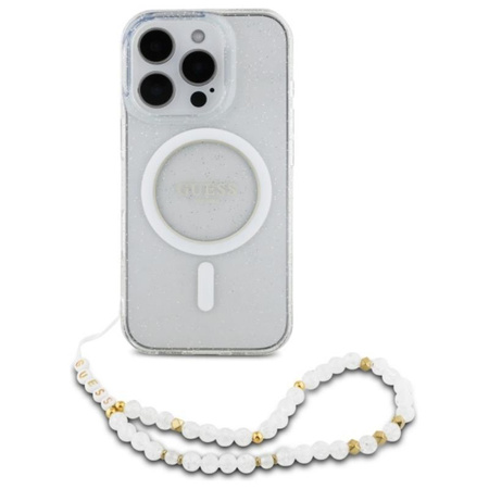 Guess IML Glitter gyöngyház szíjjal MagSafe - iPhone 16 Pro Max tok (átlátszó)
