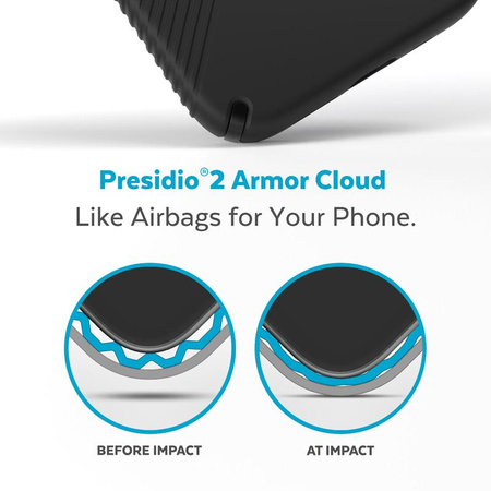 Speck Presidio2 Grip - Csúszásgátló tok iPhone 15 Plus / 14 Plus készülékhez (fekete / fekete / fehér)