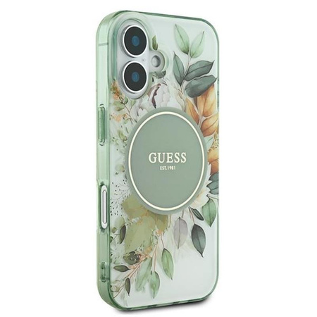 Pouzdro Guess IML Flower & Tonal Circle MagSafe - iPhone 16 (zelené)
