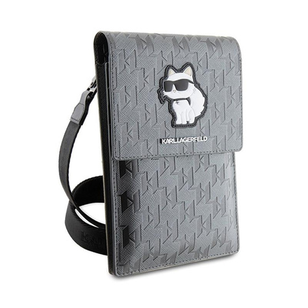 Karl Lagerfeld Saffiano Monogram Choupette - Crossbody taška na telefon (stříbrná)