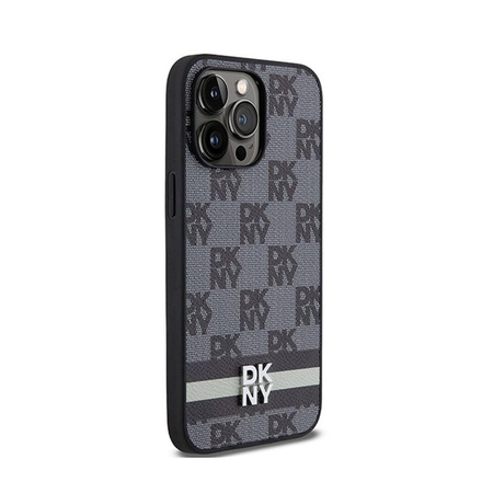 DKNY Leather Checkered Mono Pattern & Printed Stripes - iPhone 14 Pro Max Tasche (schwarz)