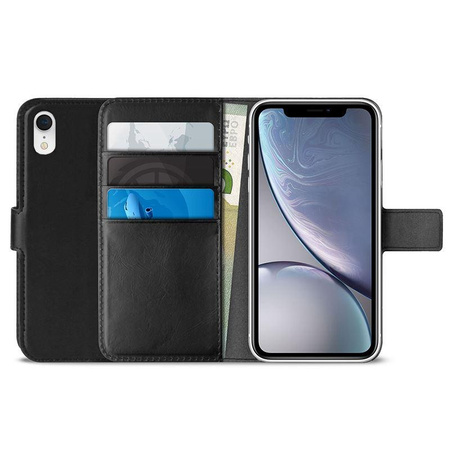 PURO Booklet Wallet Case - iPhone XR case with card pockets + stand up (black)