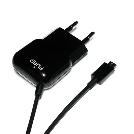 PURO Mini Travel Charger - Portable mains charger with Micro USB cable (black)