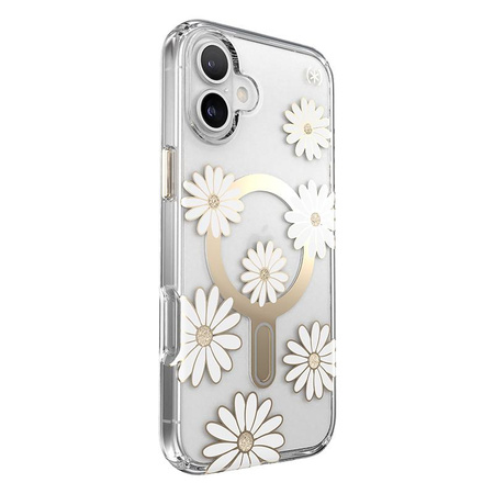 Speck Presidio Lux ClickLock & MagSafe - iPhone 16 Plus Tasche (Sonnenschein Gänseblümchen / Klar / Gold)