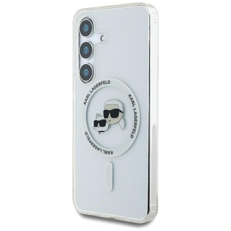 Karl Lagerfeld Button Karl & Choupette Heads nyomtatott logó MagSafe - Samsung Galaxy S25 tok (fehér)